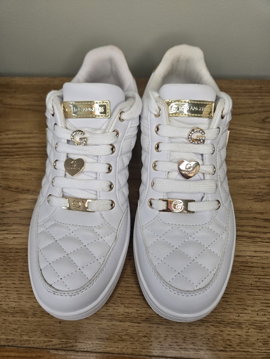 G by Guess Shoes - G by Guess Los Angeles White Quilted Sneakers Gold Accent Lace Charm Shoes